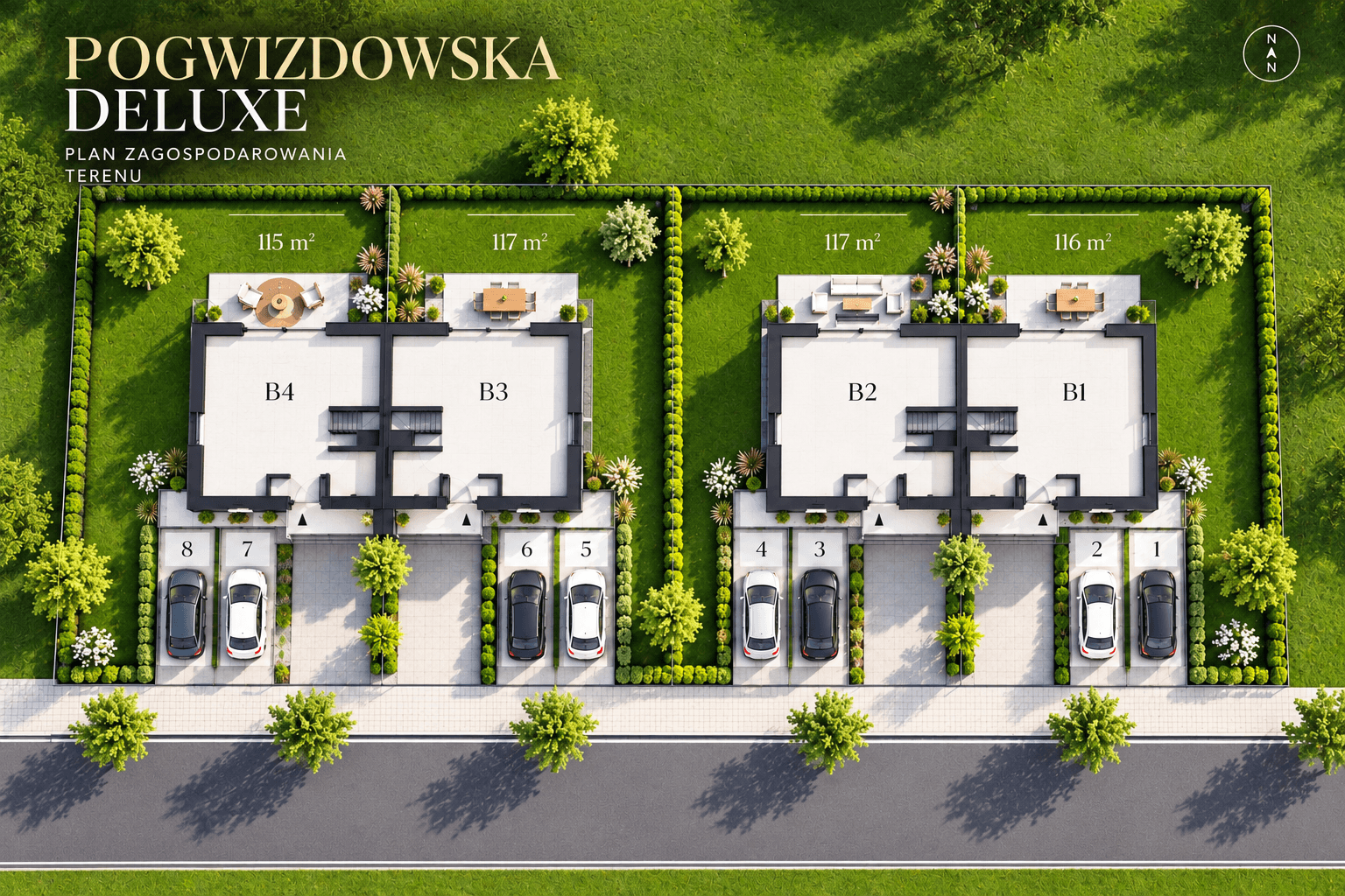 Plan zagospodarowania terenu z domami i ogrodami